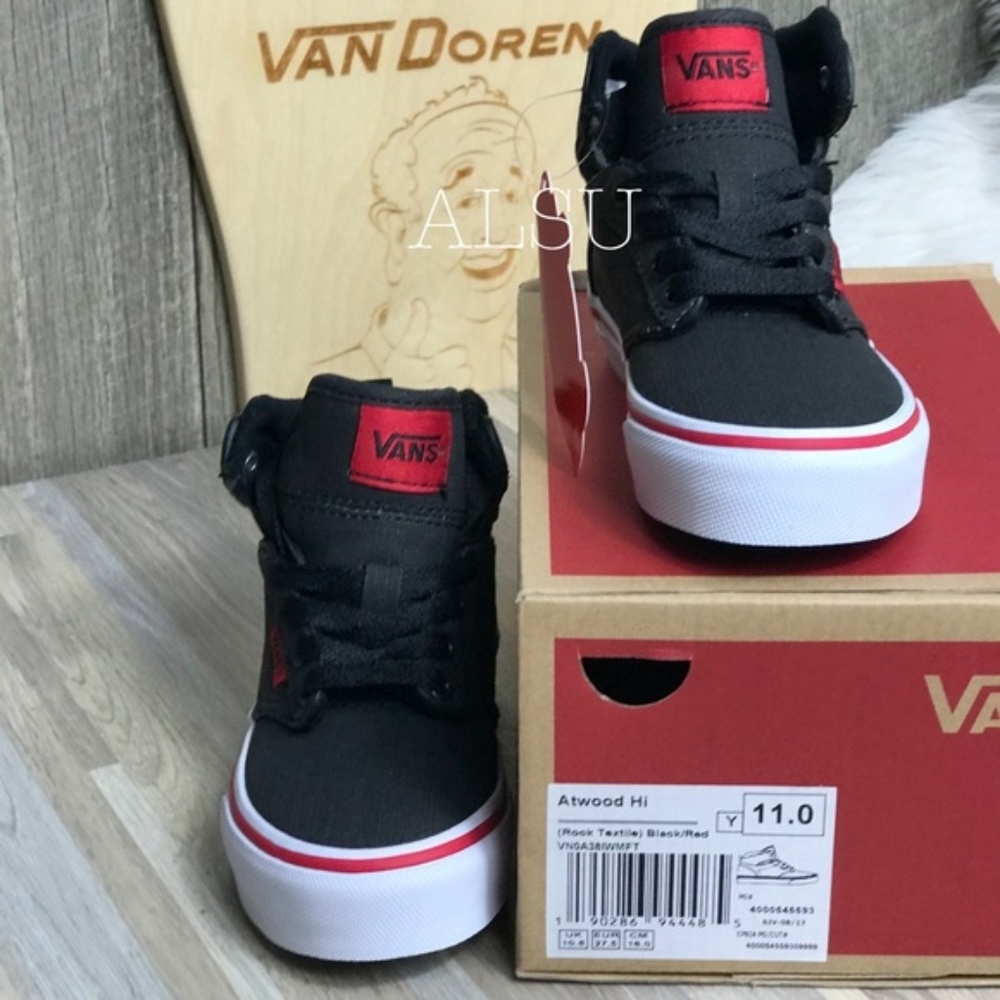 NWT VANS Atwood HI Rock Textile Black Red Kid’s - Picture 2 of 8